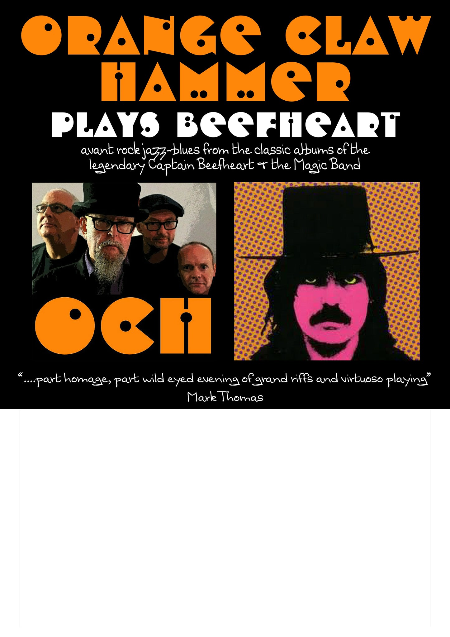 Orange Claw Hammer - Capt Beefheart Tribute   Friday Apr 16th 2027  8pm-10pm